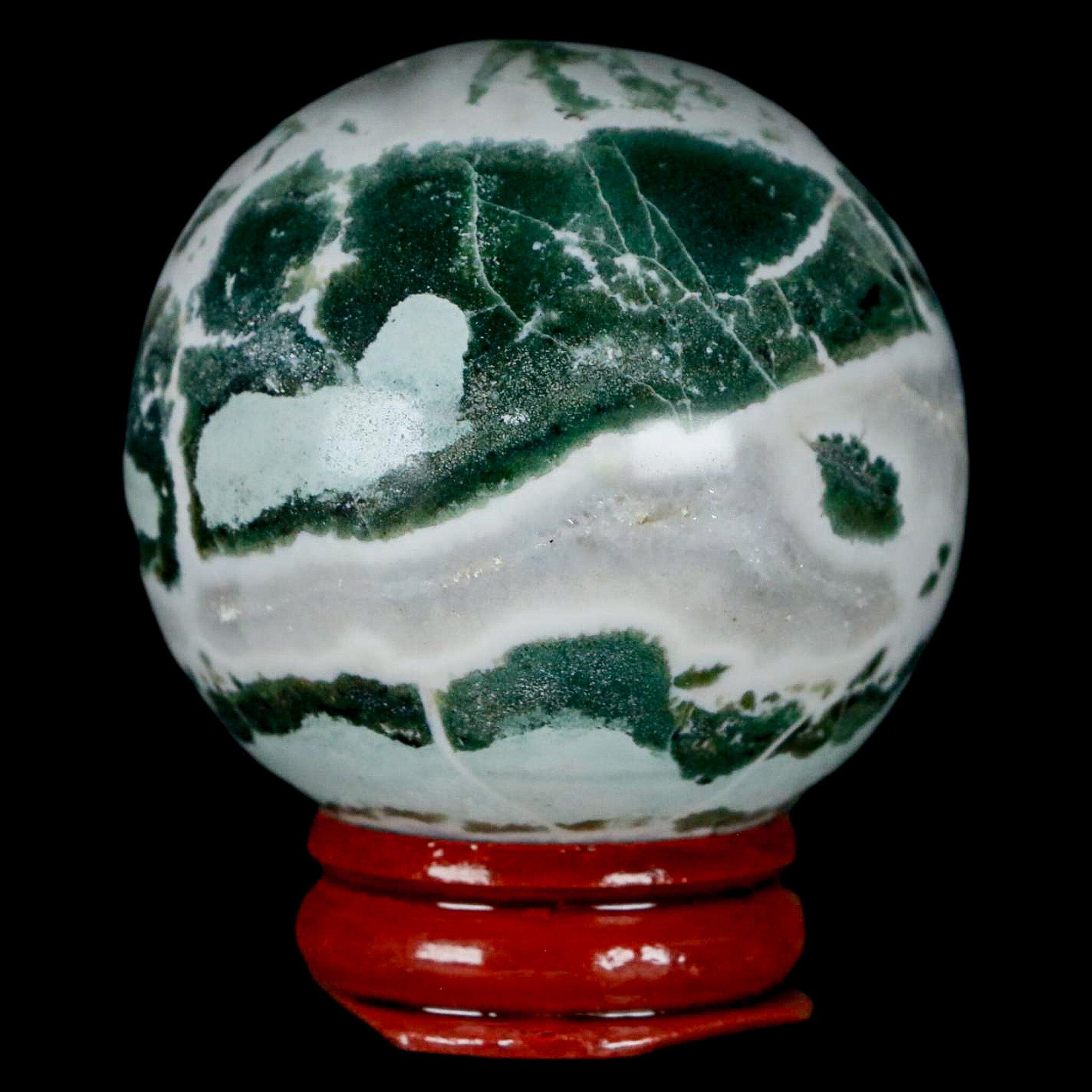 47MM Sardonyx Mineral Specimen Green White Sphere Ball Orb Brazil Stand - Fossil Age Minerals