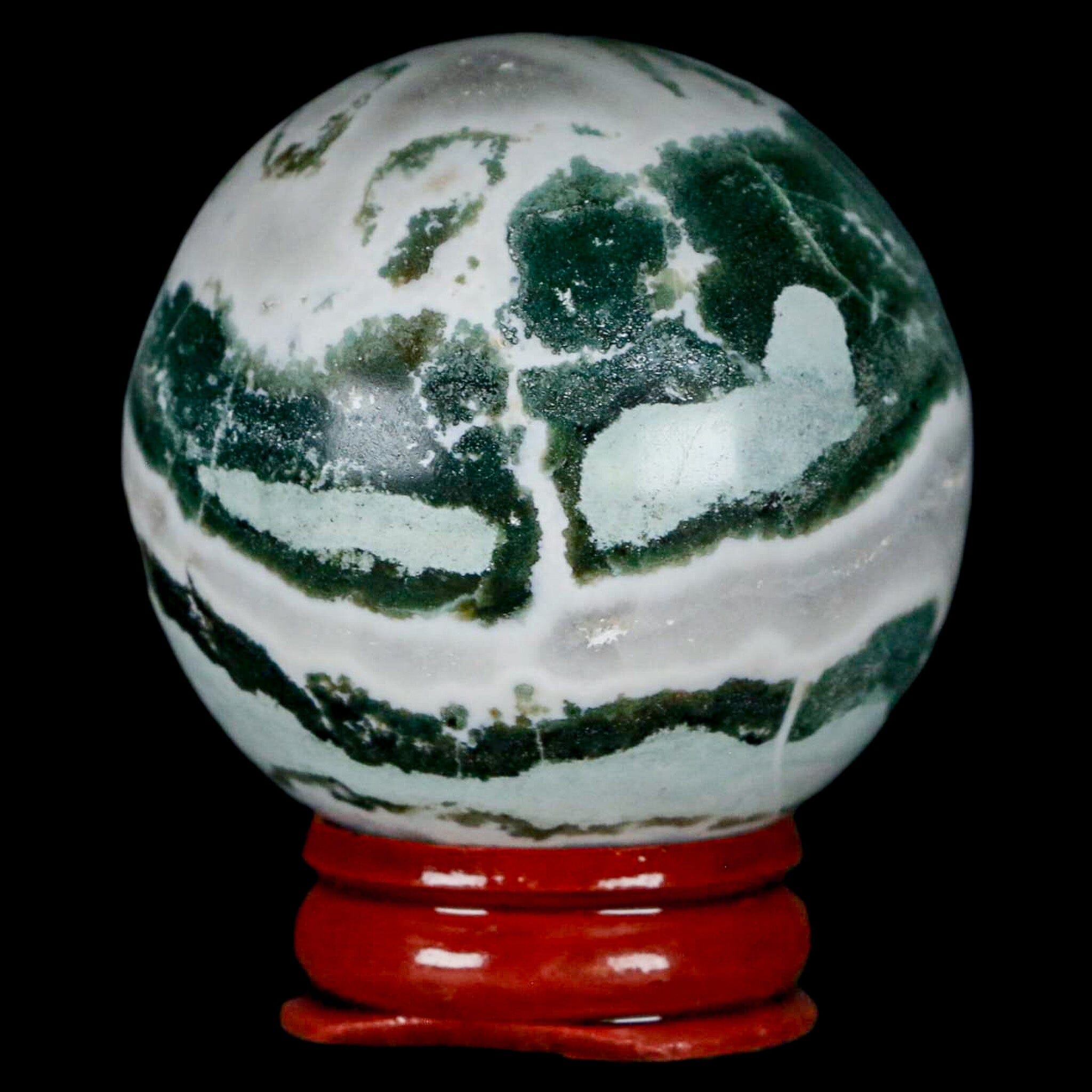 47MM Sardonyx Mineral Specimen Green White Sphere Ball Orb Brazil Stand - Fossil Age Minerals