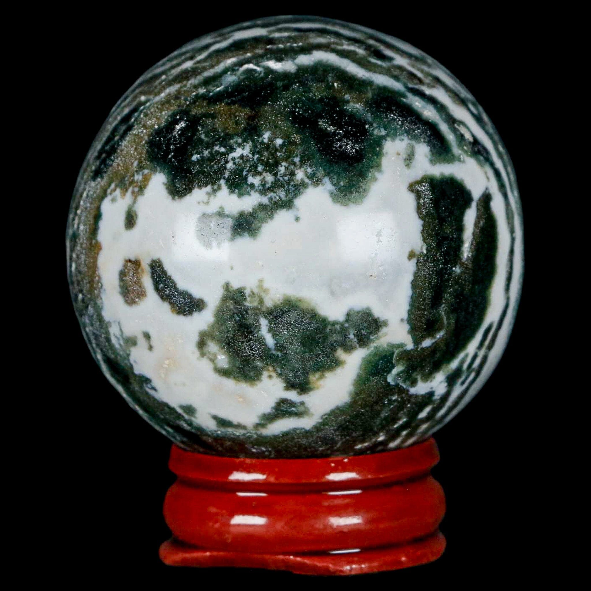 47MM Sardonyx Mineral Specimen Green White Sphere Ball Orb Brazil Stand - Fossil Age Minerals