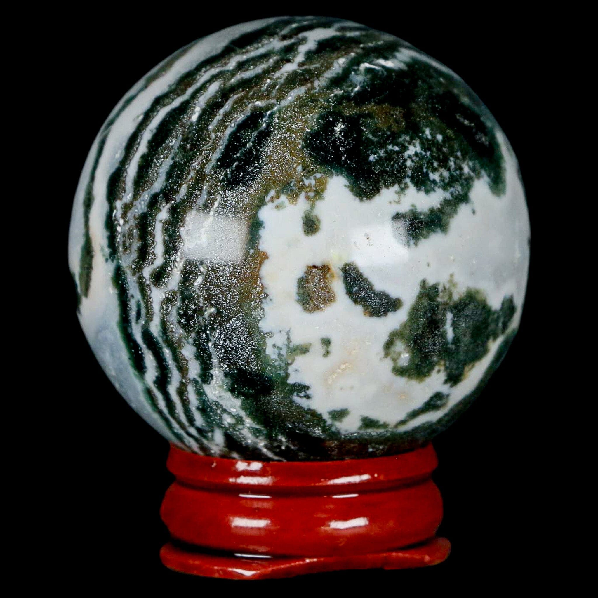 47MM Sardonyx Mineral Specimen Green White Sphere Ball Orb Brazil Stand - Fossil Age Minerals