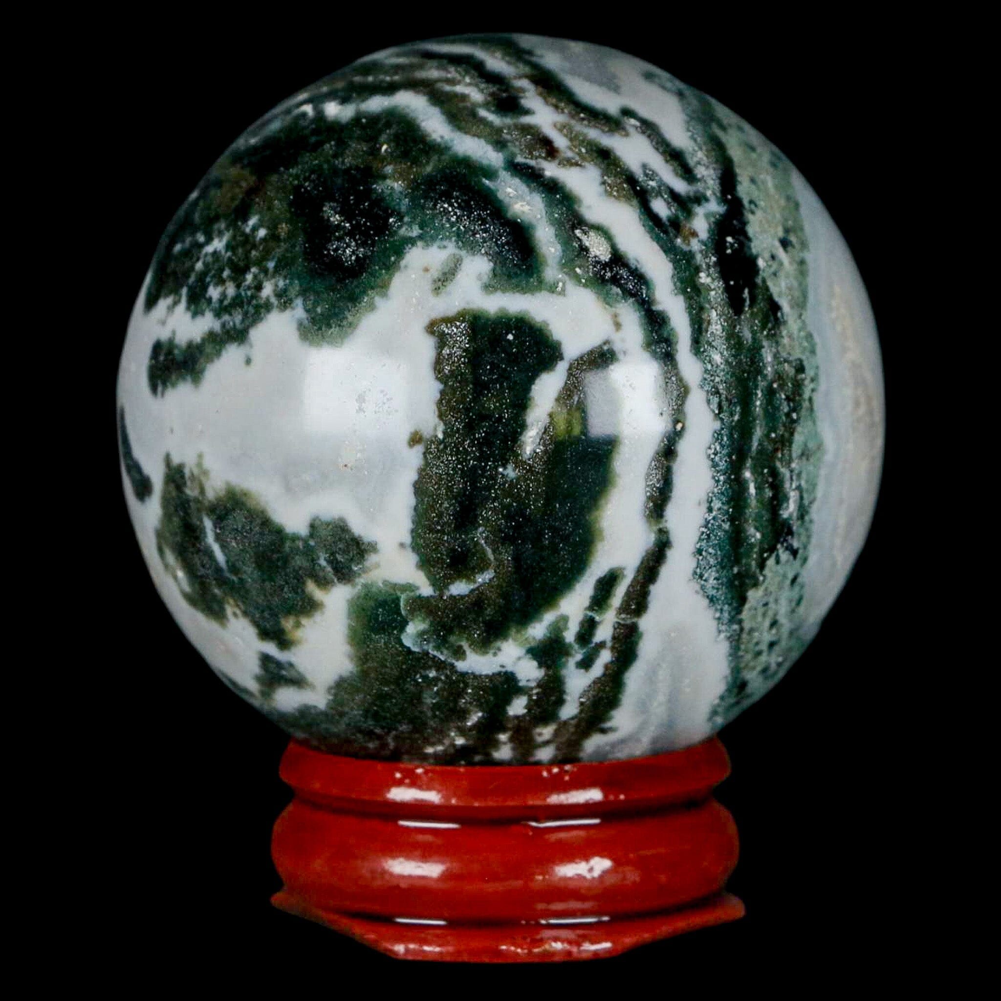 47MM Sardonyx Mineral Specimen Green White Sphere Ball Orb Brazil Stand - Fossil Age Minerals