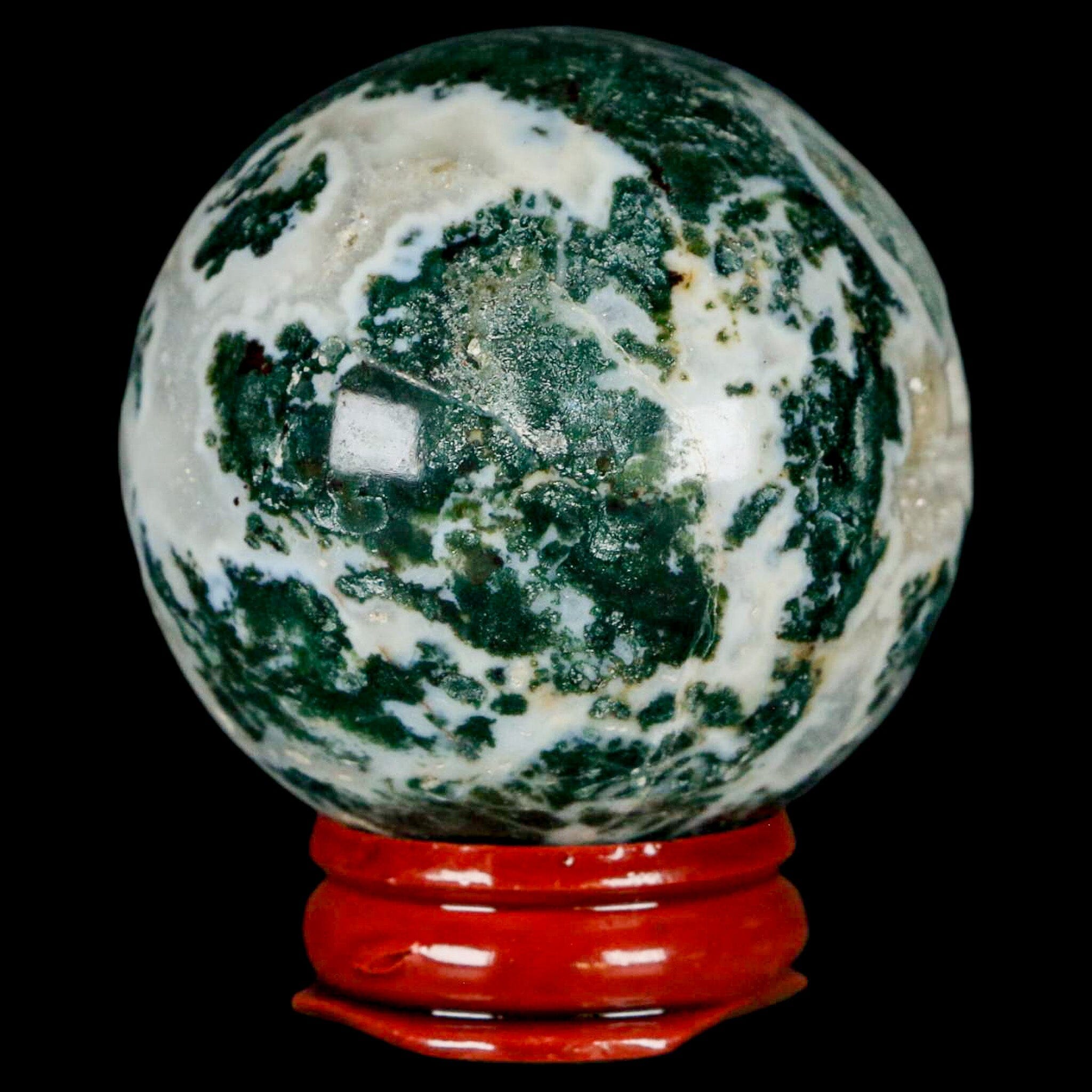 48MM Sardonyx Mineral Specimen Vug Green White Sphere Ball Orb Brazil Stand - Fossil Age Minerals