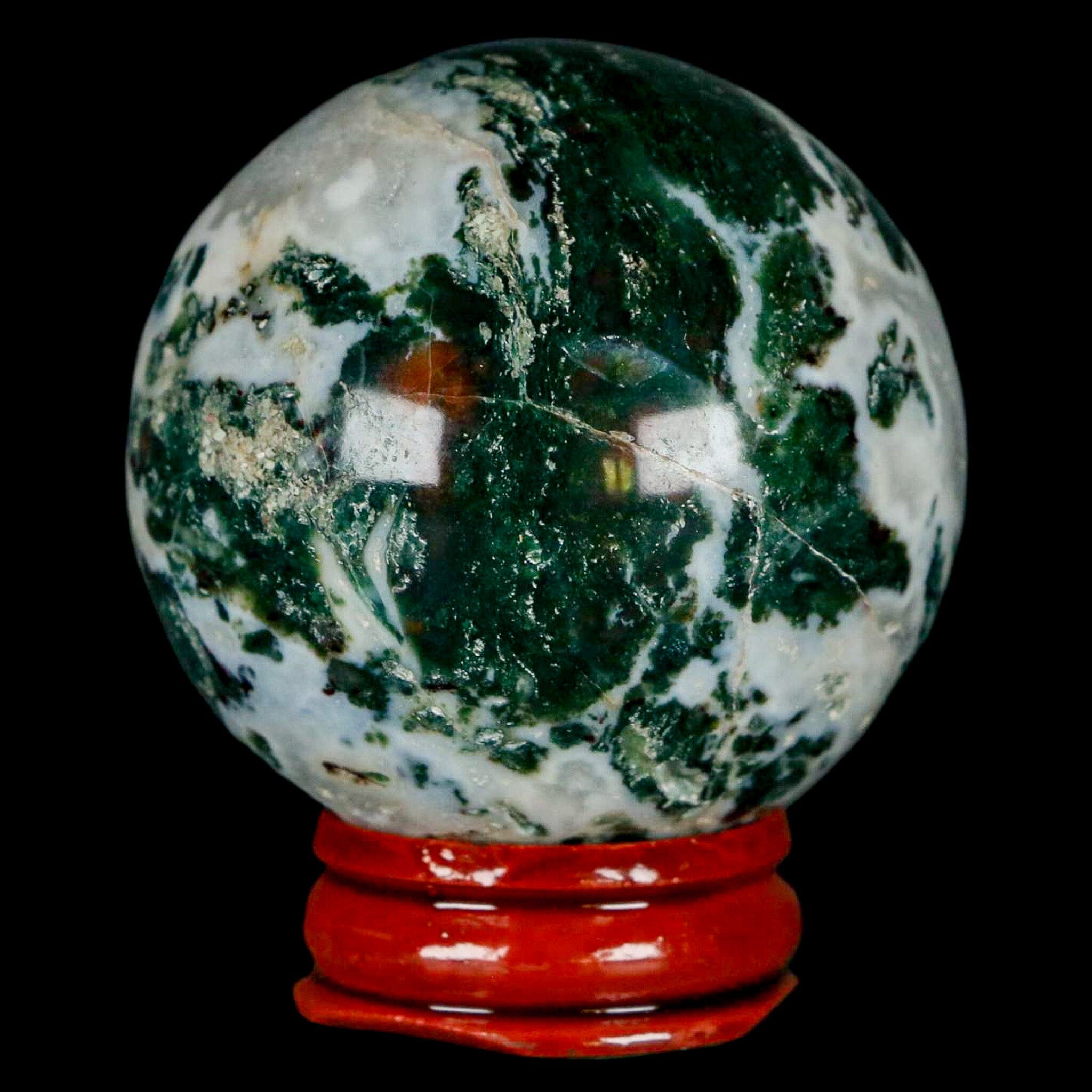 48MM Sardonyx Mineral Specimen Vug Green White Sphere Ball Orb Brazil Stand - Fossil Age Minerals