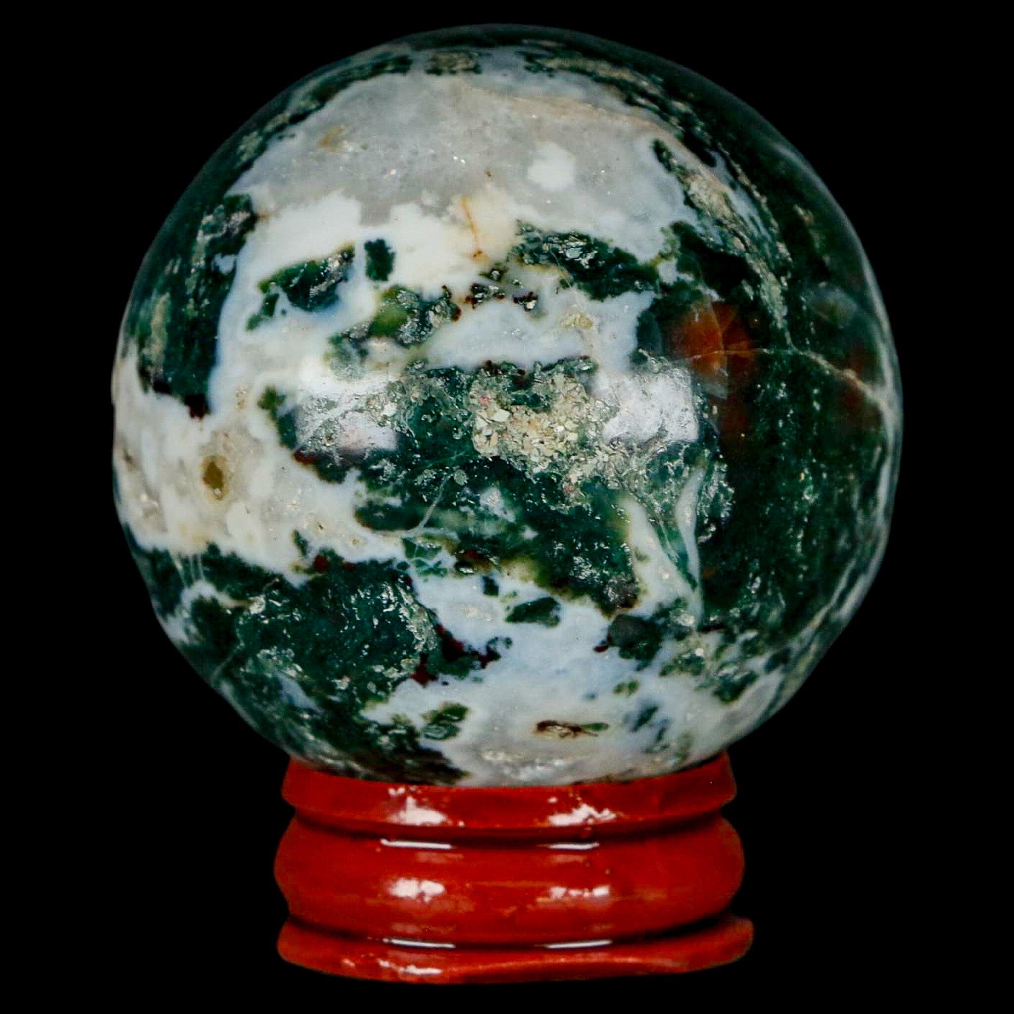 48MM Sardonyx Mineral Specimen Vug Green White Sphere Ball Orb Brazil Stand - Fossil Age Minerals