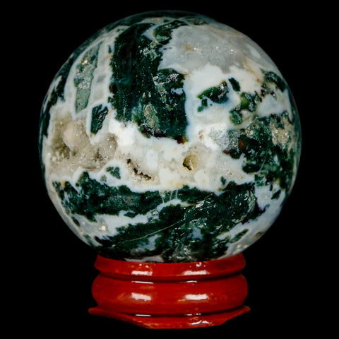 48MM Sardonyx Mineral Specimen Vug Green White Sphere Ball Orb Brazil Stand