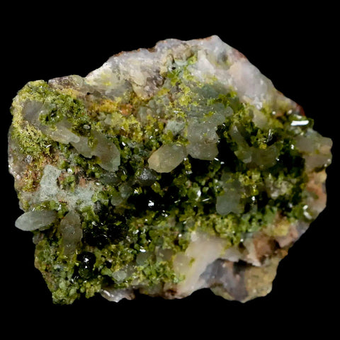 1.9" Rough Green Epidote Crystals On Quartz Cluster Specimen Imilchil, Morocco - Fossil Age Minerals