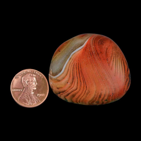1.6" Natural Polished Red Silk Banded Agate Chalcedony Mineral Specimen - Fossil Age Minerals