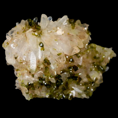 1.9" Rough Green Epidote Crystals On Quartz Cluster Specimen Imilchil, Morocco - Fossil Age Minerals