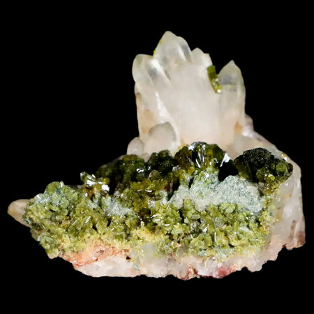 1.6" Rough Green Epidote Crystals On Quartz Cluster Specimen Imilchil, Morocco