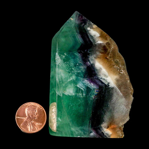 2.9" Rainbow Fluorite Crystal Mineral Specimen Natural Cut Polished Side Point Tower