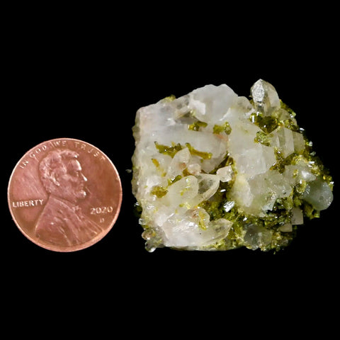1.3" Rough Green Epidote Crystals On Quartz Cluster Specimen Imilchil, Morocco - Fossil Age Minerals