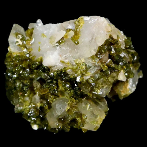 1.3" Rough Green Epidote Crystals On Quartz Cluster Specimen Imilchil, Morocco - Fossil Age Minerals