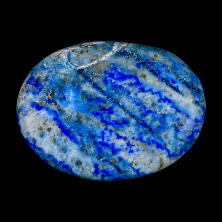 2" Natural Blue Lapis Lazuli Worry Palm Stone Pyrite Crystal Calcite Mineral