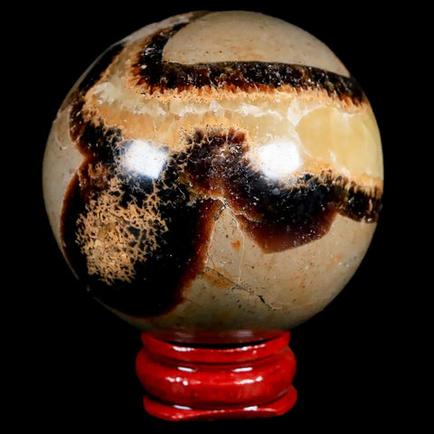 XL 51MM Septarian Dragon Stone Vug Sphere Mineral Healing Madagascar Stand - Fossil Age Minerals
