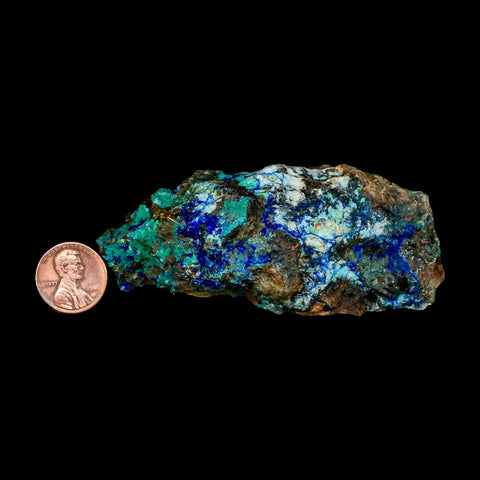 3.5" Azurite, Chrysocolla And Malachite Crystal Mineral Specimen On Matrix From Peru