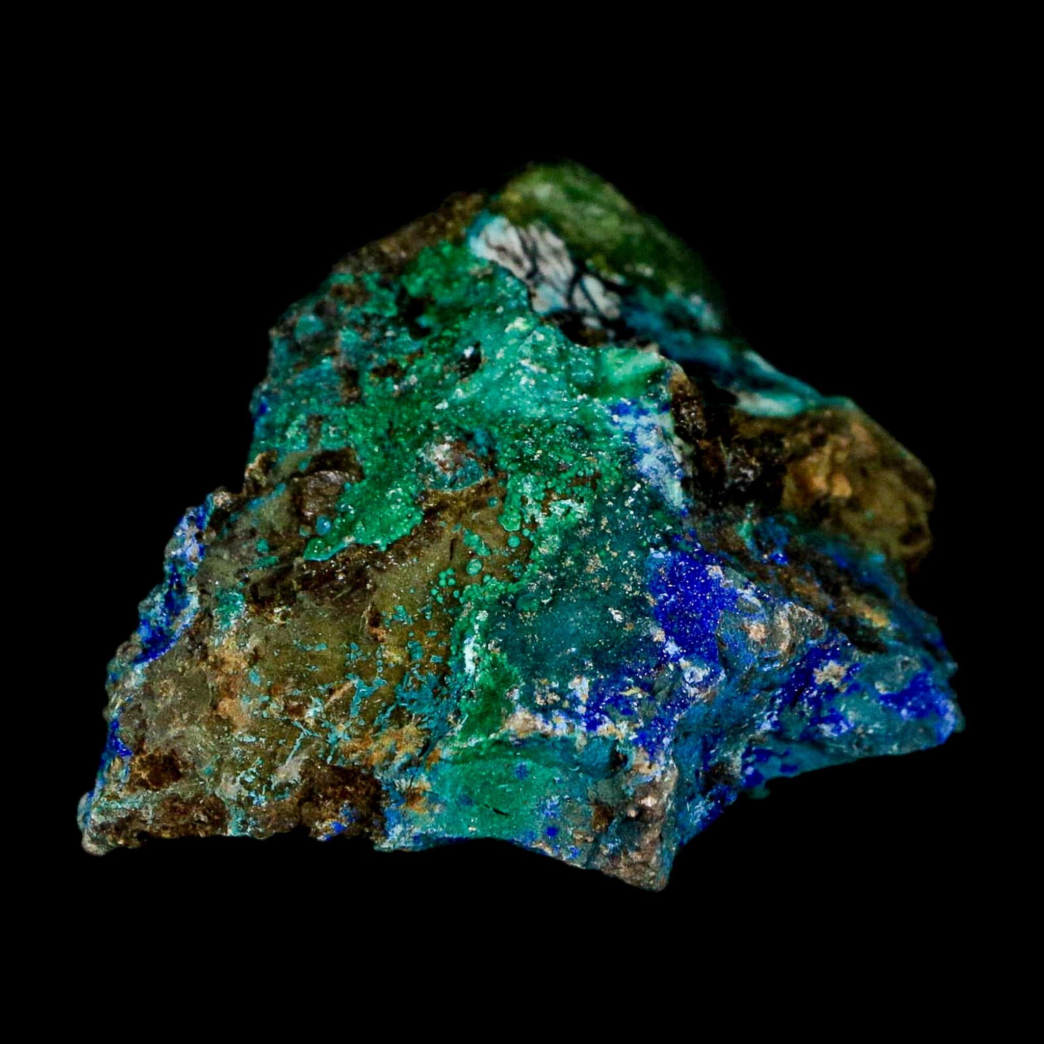 2.1" Azurite, Chrysocolla And Malachite Crystal Mineral Specimen On Matrix From Peru - Fossil Age Minerals