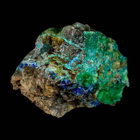 2" Azurite, Chrysocolla And Malachite Crystal Mineral Specimen On Matrix From Peru
