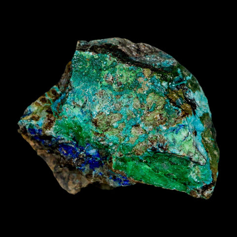 2" Azurite, Chrysocolla And Malachite Crystal Mineral Specimen On Matrix From Peru