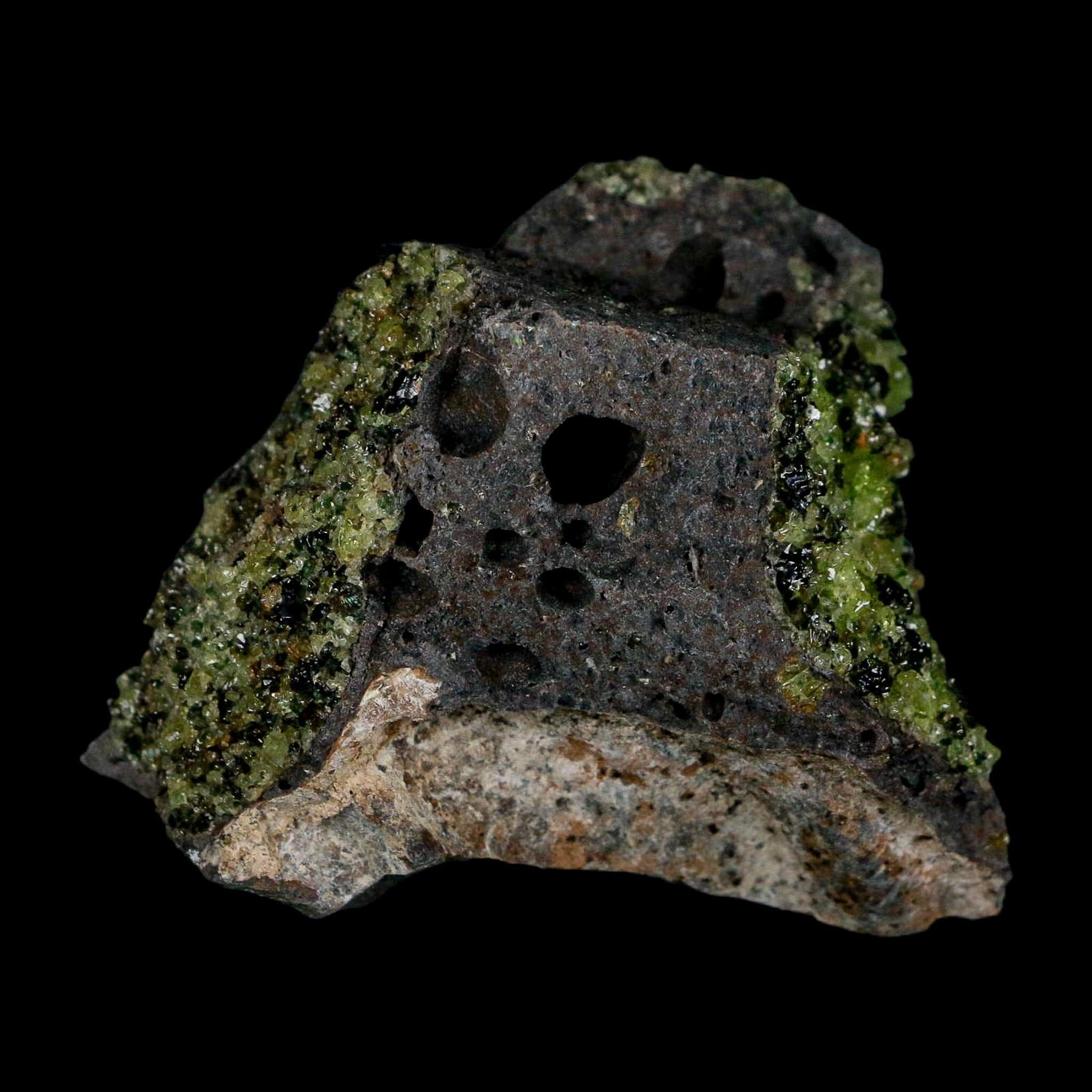 2.5" Emerald Peridot Crystals, Chrome Diopside And Spinel On Volcanic Rock Gila, AZ - Fossil Age Minerals