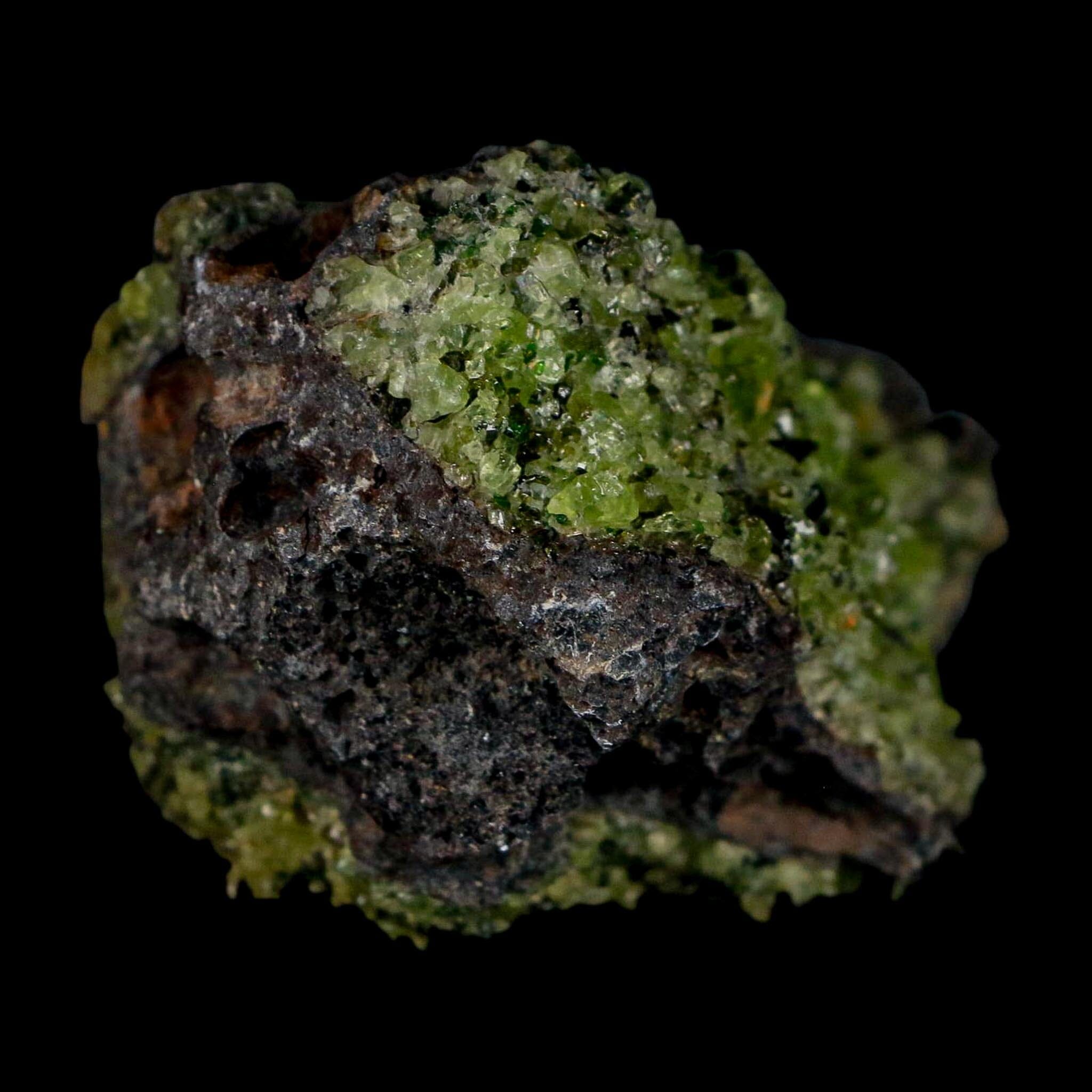 3" Emerald Peridot Crystals, Chrome Diopside And Spinel On Volcanic Rock Gila, AZ - Fossil Age Minerals