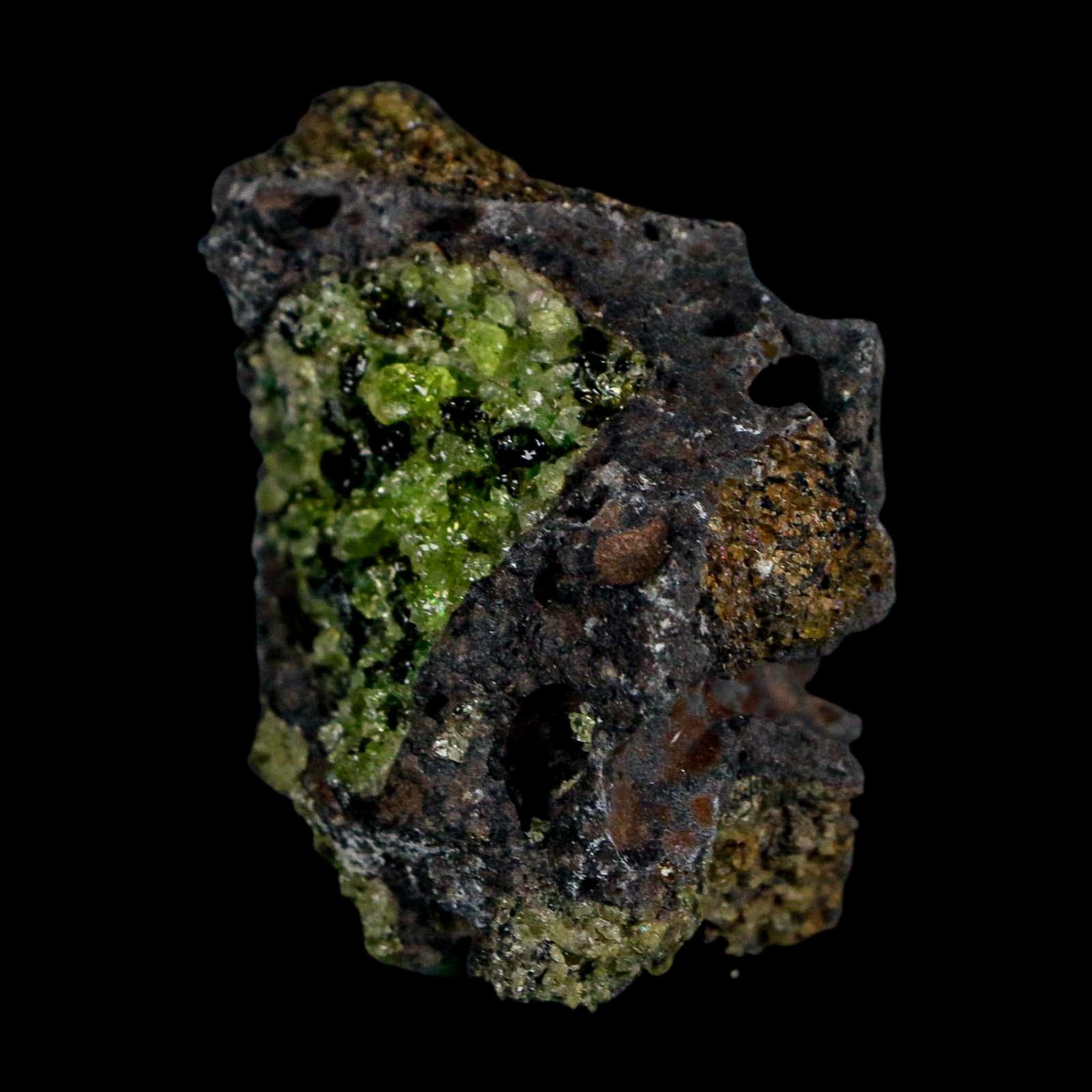2.5" Emerald Peridot Crystals, Chrome Diopside And Spinel On Volcanic Rock Gila, AZ - Fossil Age Minerals