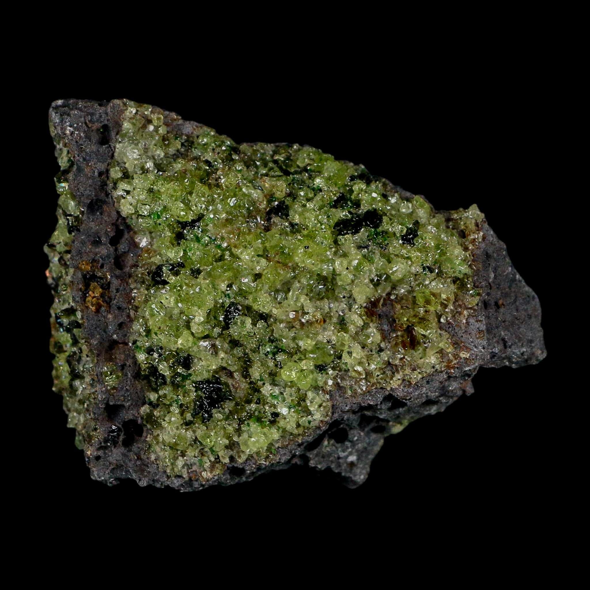 3" Emerald Peridot Crystals, Chrome Diopside And Spinel On Volcanic Rock Gila, AZ - Fossil Age Minerals