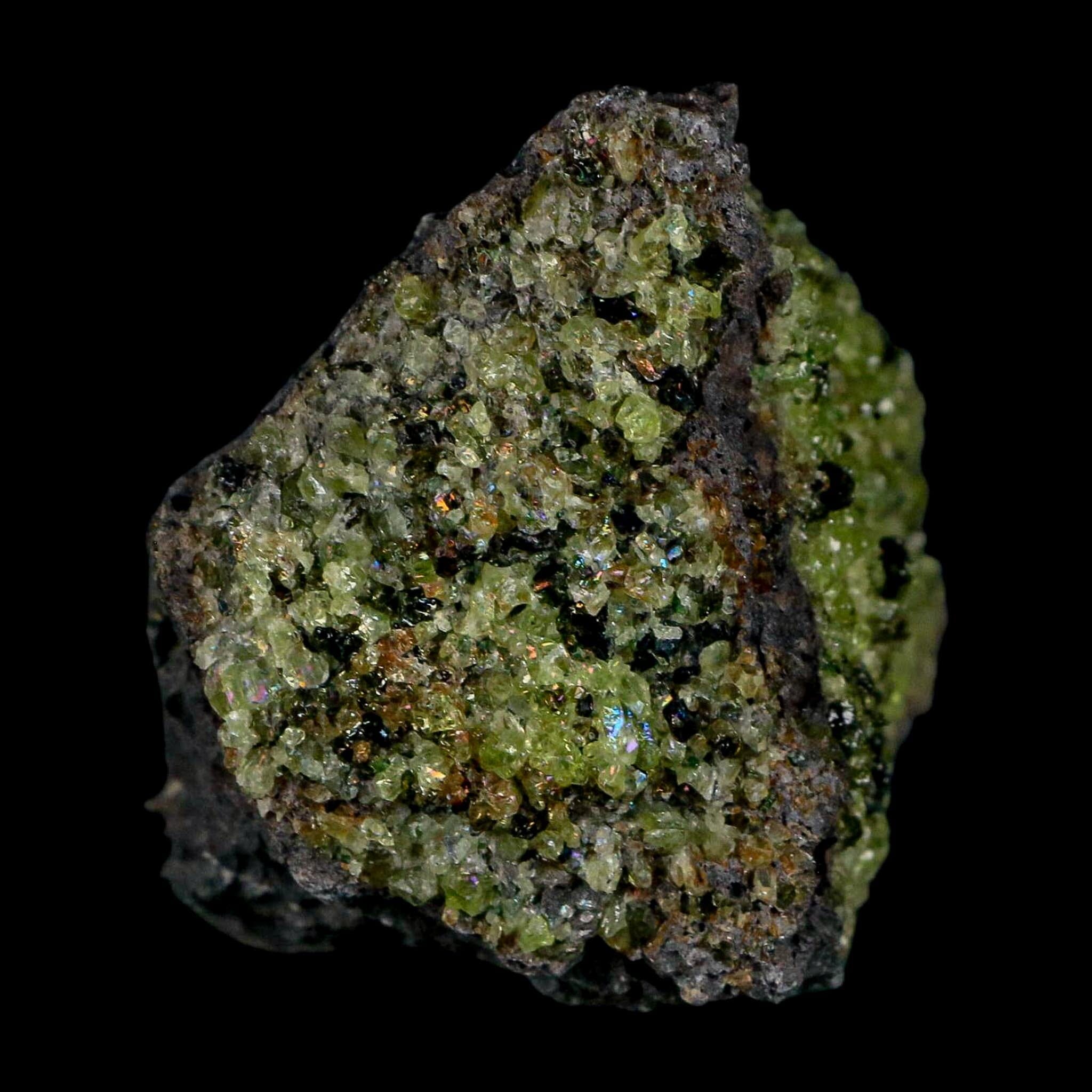 3" Emerald Peridot Crystals, Chrome Diopside And Spinel On Volcanic Rock Gila, AZ - Fossil Age Minerals