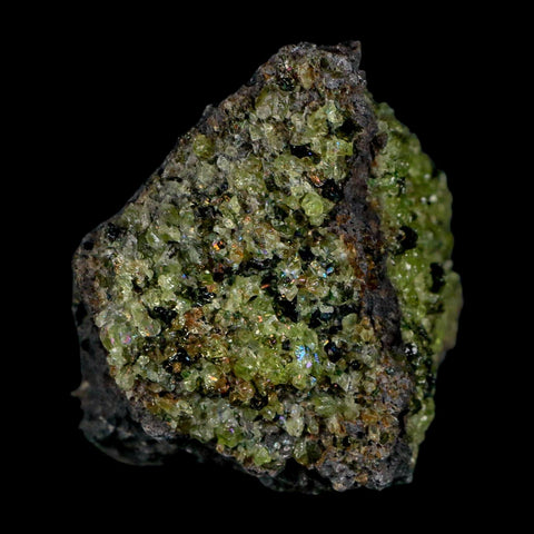 3" Emerald Peridot Crystals, Chrome Diopside And Spinel On Volcanic Rock Gila, AZ - Fossil Age Minerals