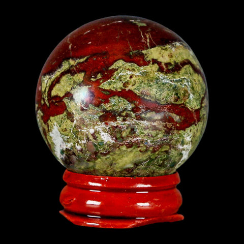 42MM Polished Natural Dragon Blood Jasper Sphere, Ball, Orb Australia Stand - Fossil Age Minerals