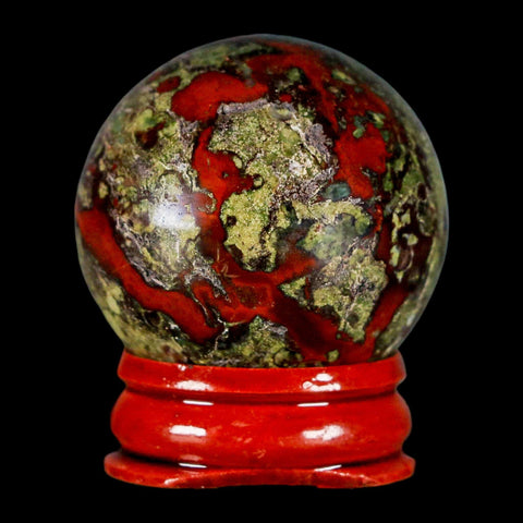36MM Polished Natural Dragon Blood Jasper Sphere, Ball, Orb Australia Stand - Fossil Age Minerals