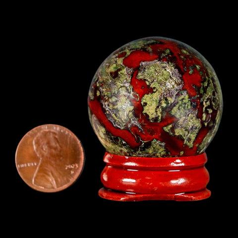 36MM Polished Natural Dragon Blood Jasper Sphere, Ball, Orb Australia Stand - Fossil Age Minerals