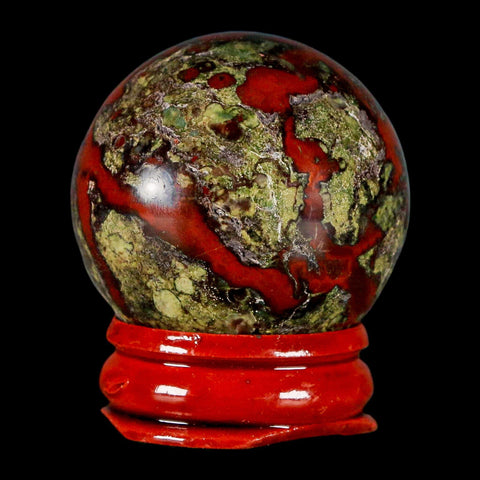 36MM Polished Natural Dragon Blood Jasper Sphere, Ball, Orb Australia Stand - Fossil Age Minerals