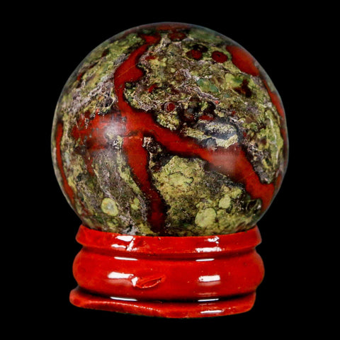 36MM Polished Natural Dragon Blood Jasper Sphere, Ball, Orb Australia Stand - Fossil Age Minerals