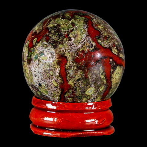 36MM Polished Natural Dragon Blood Jasper Sphere, Ball, Orb Australia Stand - Fossil Age Minerals
