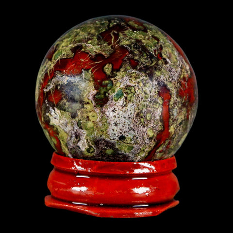 36MM Polished Natural Dragon Blood Jasper Sphere, Ball, Orb Australia Stand - Fossil Age Minerals
