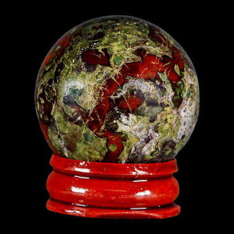 36MM Polished Natural Dragon Blood Jasper Sphere, Ball, Orb Australia Stand - Fossil Age Minerals