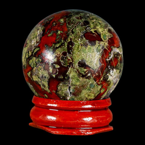 36MM Polished Natural Dragon Blood Jasper Sphere, Ball, Orb Australia Stand - Fossil Age Minerals