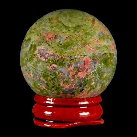 40MM Unakite Sphere Ball Green Epidote Pink Orthoclase Polished Mineral Stand - Fossil Age Minerals