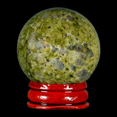 40MM Unakite Sphere Ball Green Epidote Pink Orthoclase Polished Mineral Stand - Fossil Age Minerals
