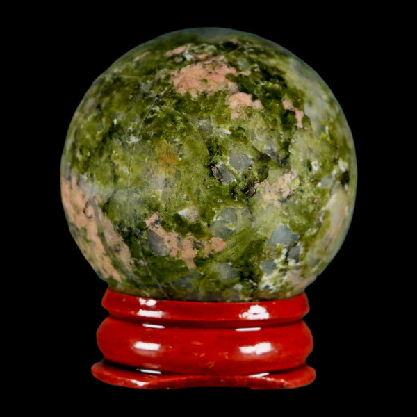 40MM Unakite Sphere Ball Green Epidote Pink Orthoclase Polished Mineral Stand