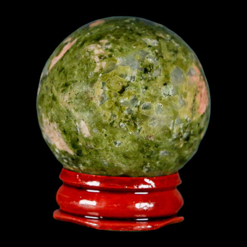 40MM Unakite Sphere Ball Green Epidote Pink Orthoclase Polished Mineral Stand - Fossil Age Minerals