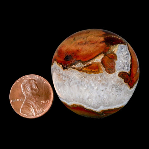 38MM Polished Carnelian And Crystal Chalcedony Sphere Mineral Brazil Stand - Fossil Age Minerals