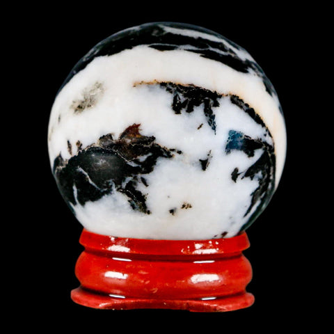 39MM Polished Black Tourmaline And Crystal Quartz Sphere Mineral Brazil Stand - Fossil Age Minerals