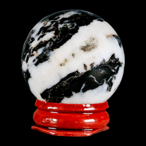 39MM Polished Black Tourmaline And Crystal Quartz Sphere Mineral Brazil Stand - Fossil Age Minerals