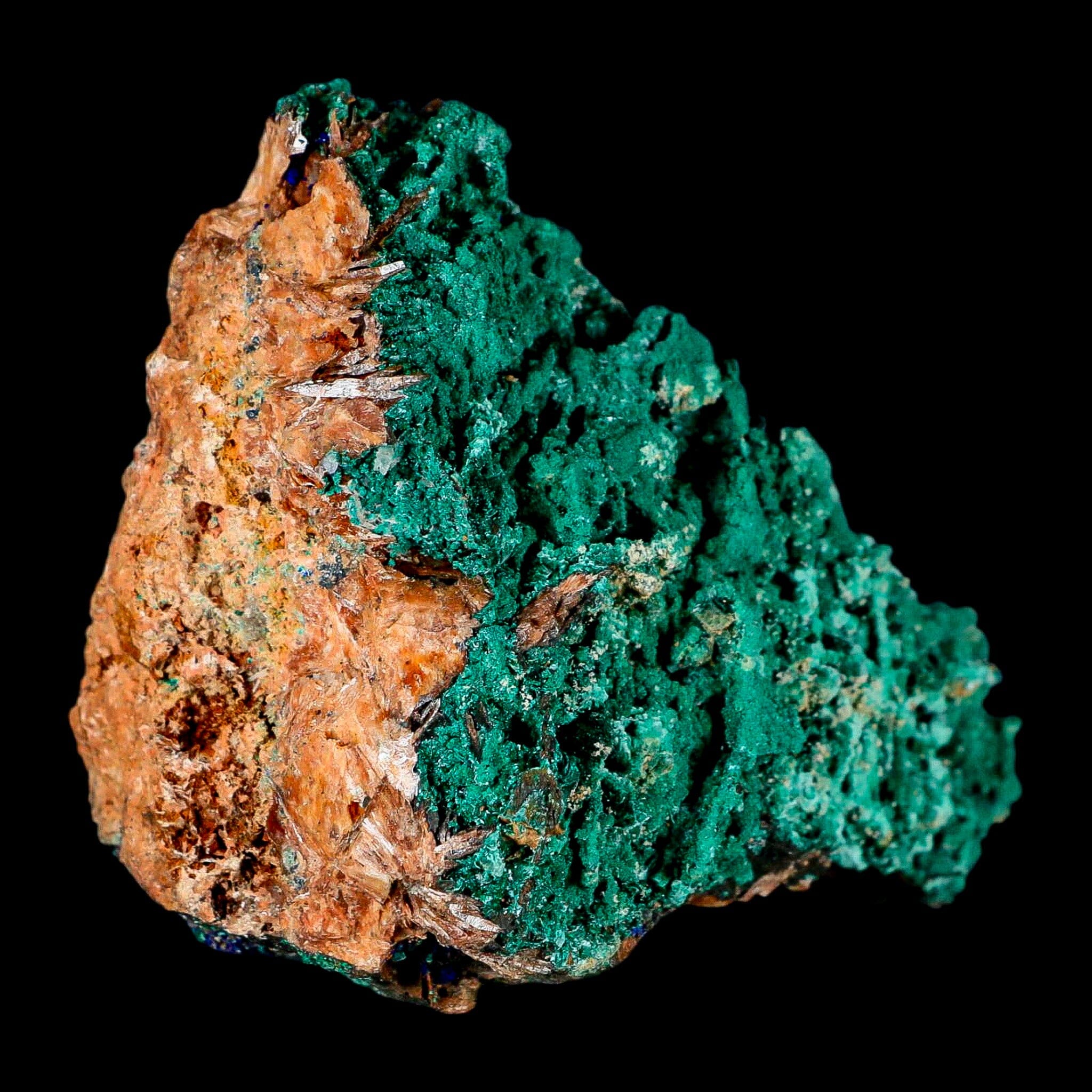 4" Dark Green Malachite Crystals On Barite Blades Mineral Specimen Tiznit Morocco - Fossil Age Minerals