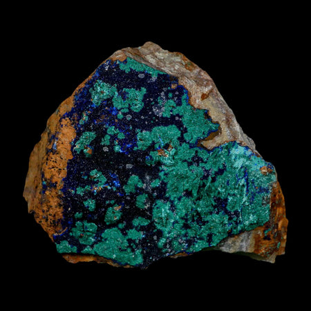3.9" Azurite Crystals & Malachite On Matrix Colorful Mineral Specimen Morocco