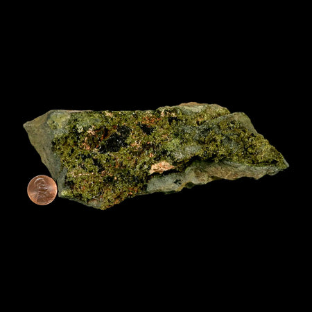 7" Rough Deep Green Epidote Crystal Minerals Specimen On Rock Morocco