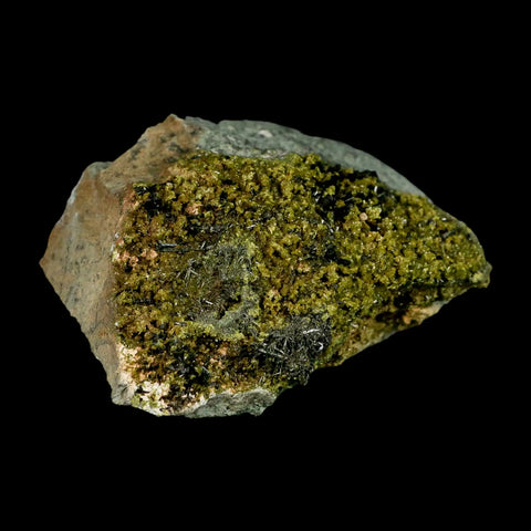 3.9" Rough Deep Green Epidote Crystal Minerals Specimen On Rock Morocco - Fossil Age Minerals
