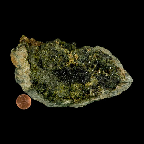 5.9" Rough Deep Green Epidote Crystal Minerals Specimen On Rock Morocco - Fossil Age Minerals