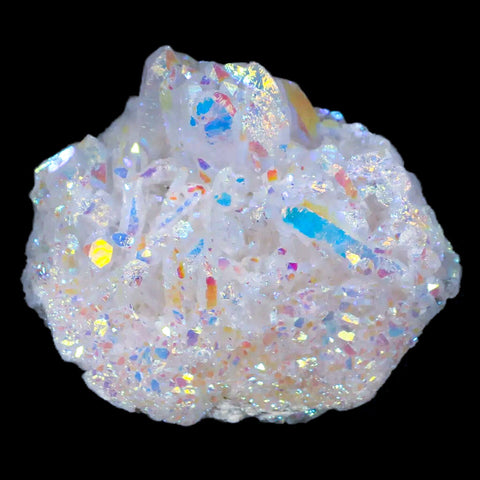 2.1" Rainbow Aura Quartz Crystal Cluster Titanium Bismuth Mineral Specimen - Fossil Age Minerals